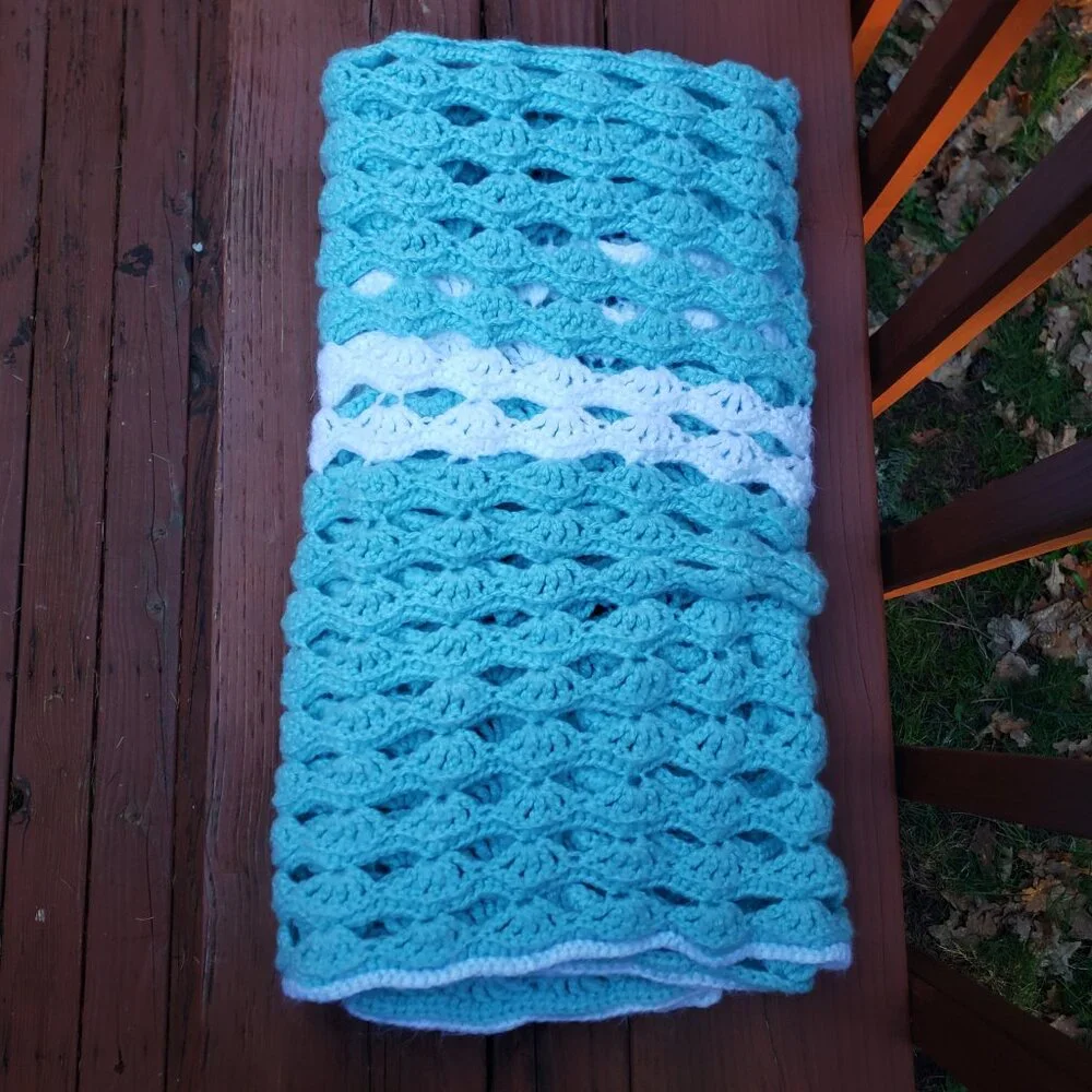 Blue Shade and White- Handmade Throw/Lap Blanket